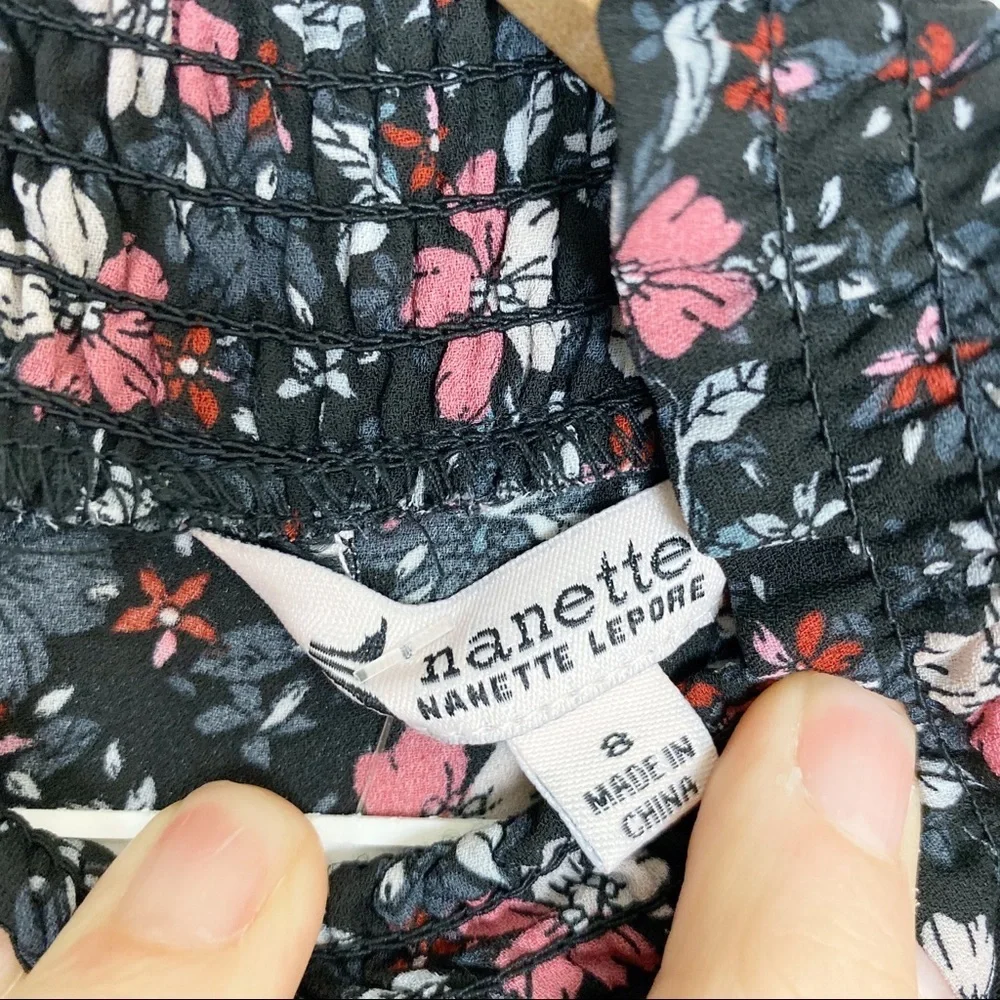Nanette Lapore Mini Floral Mock neck Black Dress 8